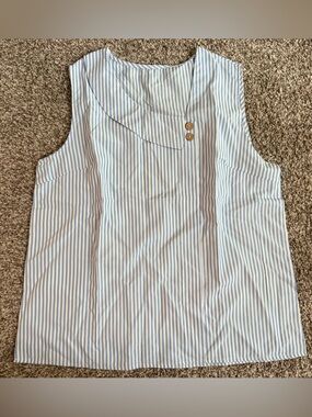 Women’s Blue & White Stripped Sleeveless Top ~ Size L NEW